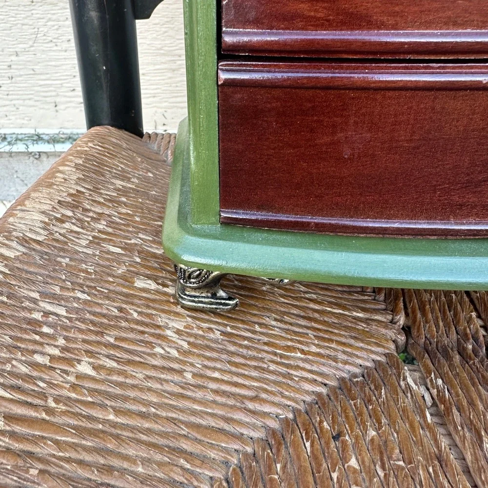 Vintage Wooden Jewelry Box Mini Dresser 4 Drawer Brass Pulls Brass Feet READ